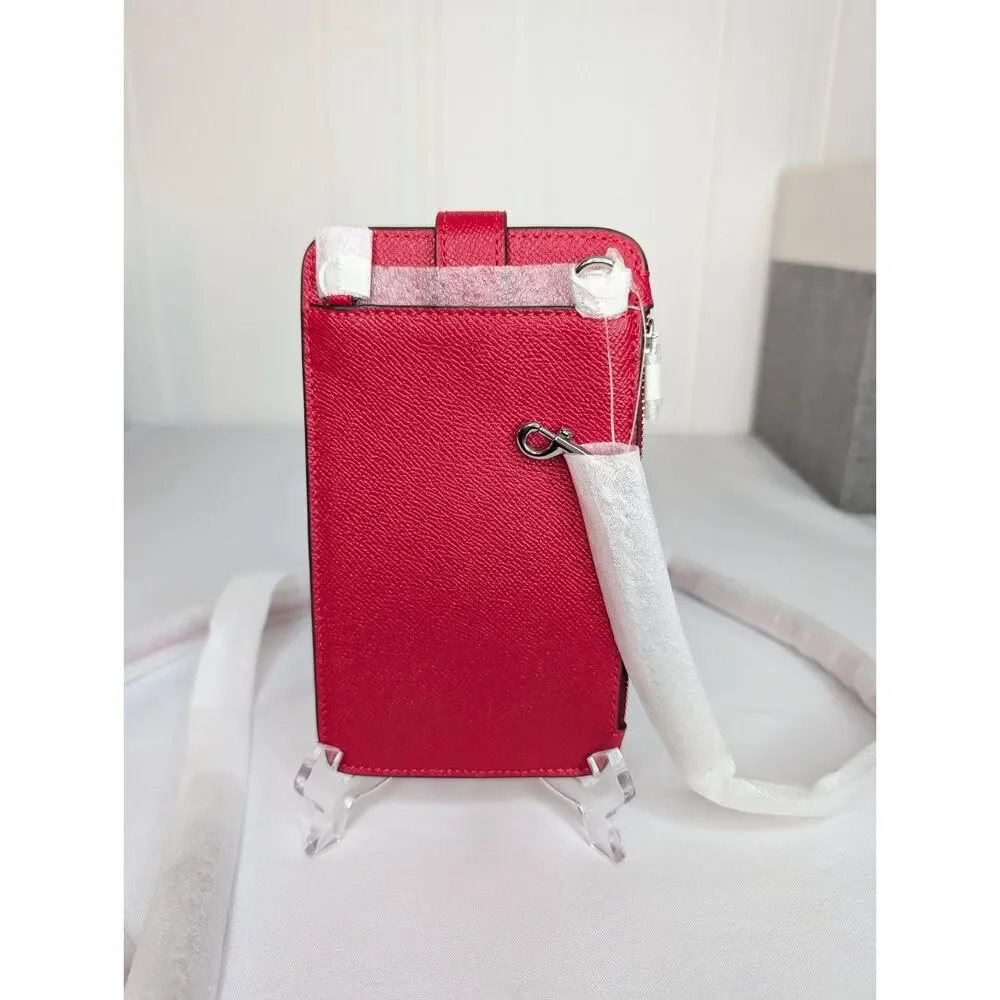 Coach North South Phone Crossbody In Crossgrain Leather - Candy Apple (red), NWT
